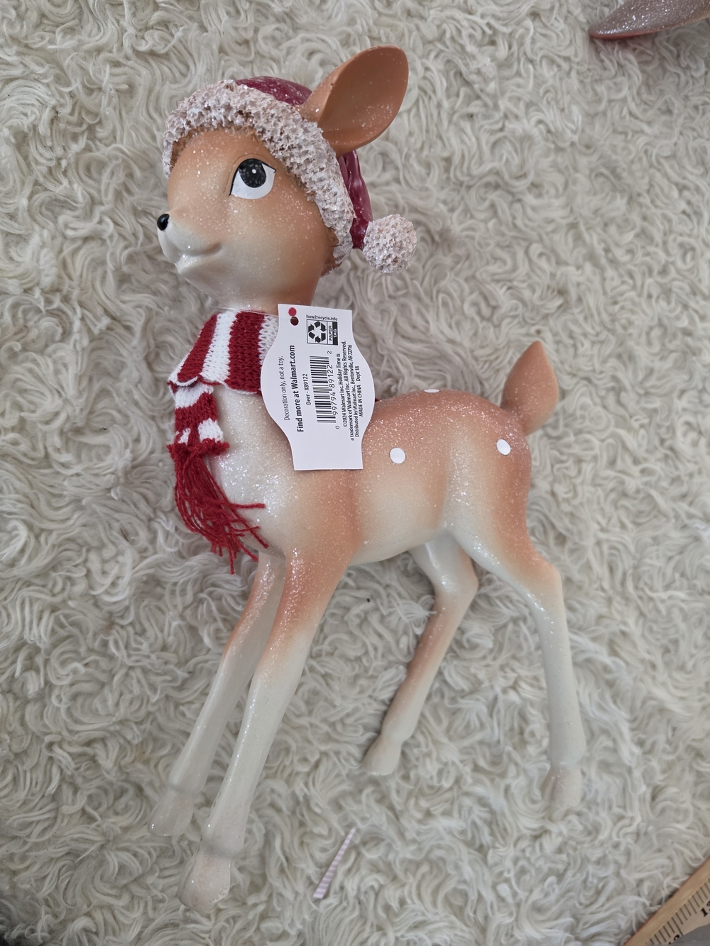 Holiday Time Peach and White Festive Fawn Figurine with Red Scarf